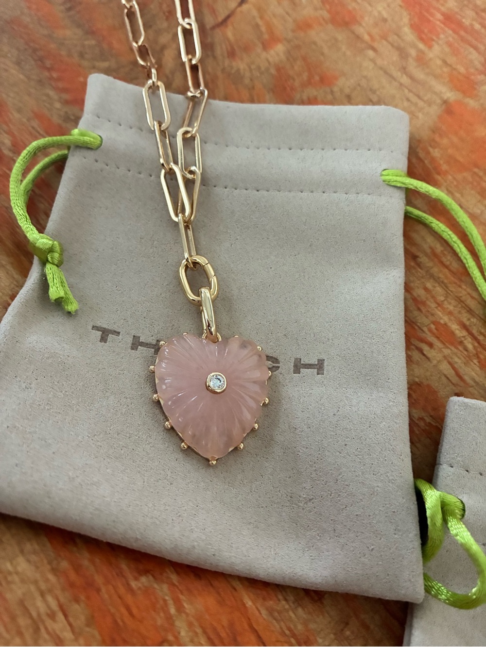 Thatch Malene Pink Jade Heart Clip Necklace - Picture 2 of 6